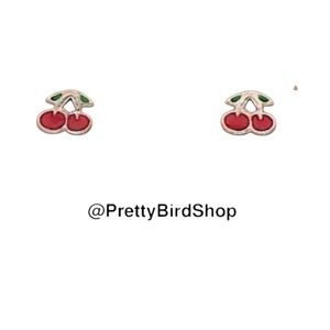 CHERRIES EARRINGS post red green enamel